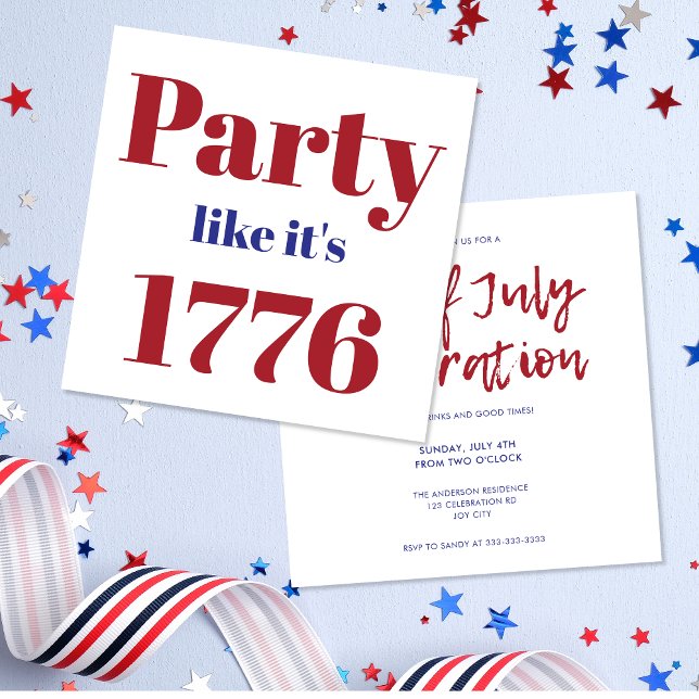 Modern Red Blue Party, wie es ist 1776 4. Juli Einladung (Von Creator hochgeladen)