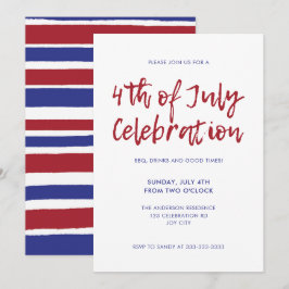 Modern Red Blue Stripes 4. Juli Unabhängigkeit Einladung