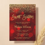 Modern Red Bokeh Gold Glitzer Sweet 16 Einladung<br><div class="desc">Diese rote und goldene 16 Einladung wird bestimmt beeindrucken! Das Design umfasst den Glitzer von Imitate,  den Hintergrund von roten Buchstaben und den trendigen Schriftart von Skripten. Designs sind flache gedruckte Illustrationen/Grafiken - NICHT AKTUELLER GLITZER.</div>