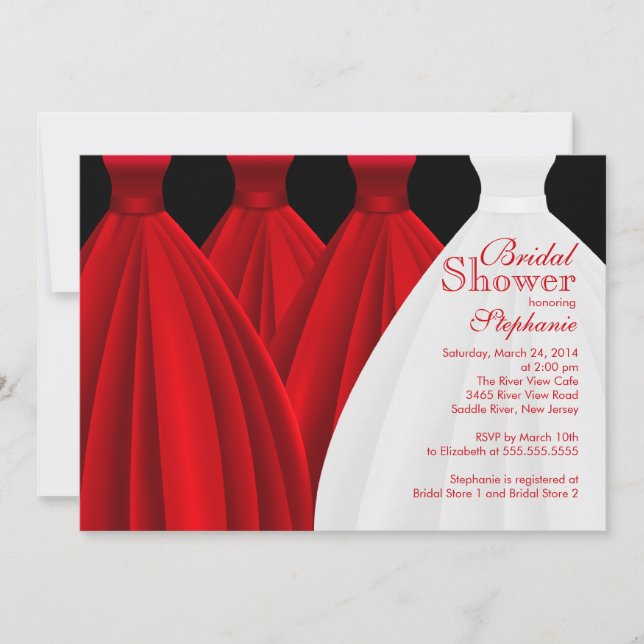 Modern Red Bridesmaiers Bride Dress Brautparty Einladung (Vorderseite)
