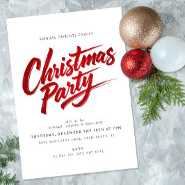 Modern Red Brush Script Weihnachten Party Einladun Einladung
