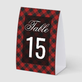 Modern Red Buffalo Plaid Wedding Table Number Tischaufsteller