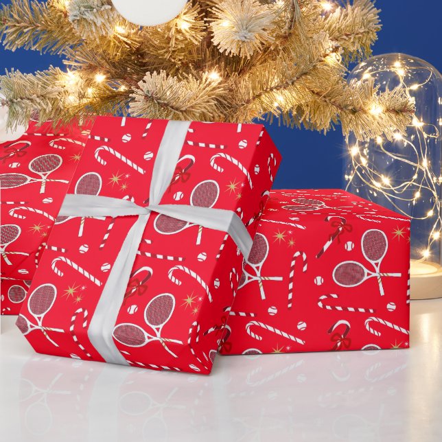Modern Red Candy Cane Tennis Thema Weihnachten Geschenkpapier (Feiertage)