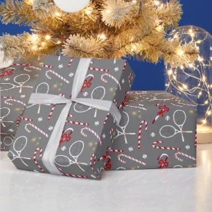 Modern Red Candy Cane Tennis Thema Weihnachten Gra Geschenkpapier