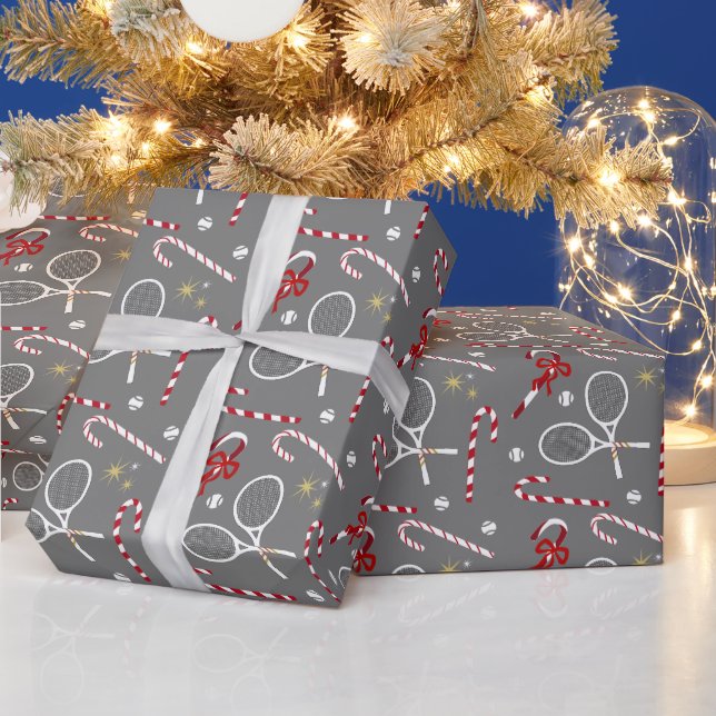 Modern Red Candy Cane Tennis Thema Weihnachten Gra Geschenkpapier (Feiertage)