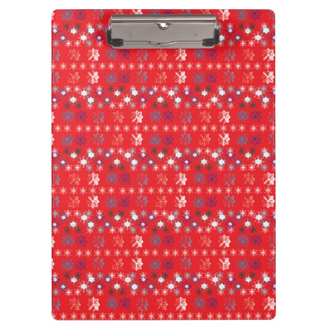 Modern Red Christmas Holiday Snowflake Muster Klemmbrett (Vorderseite)