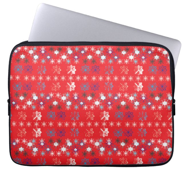 Modern Red Christmas Holiday Snowflake Muster Laptopschutzhülle (Vorderseite)