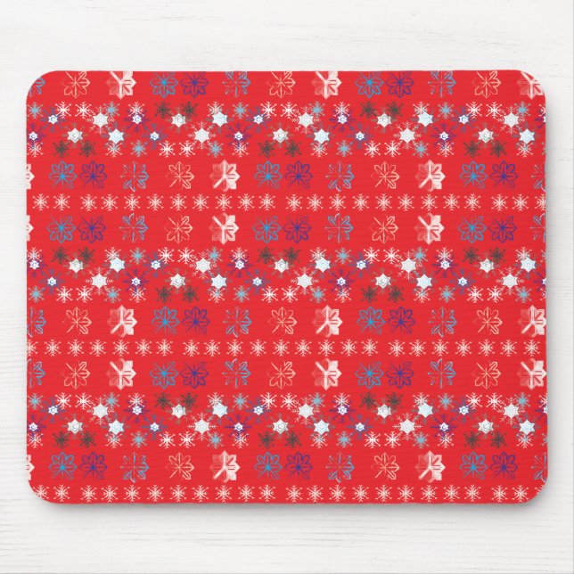 Modern Red Christmas Holiday Snowflake Muster Mousepad (Vorne)