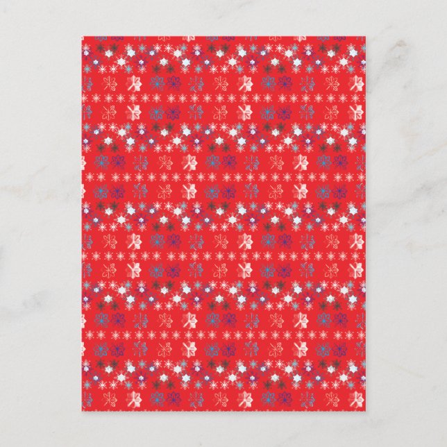 Modern Red Christmas Holiday Snowflake Muster Postkarte (Vorderseite)