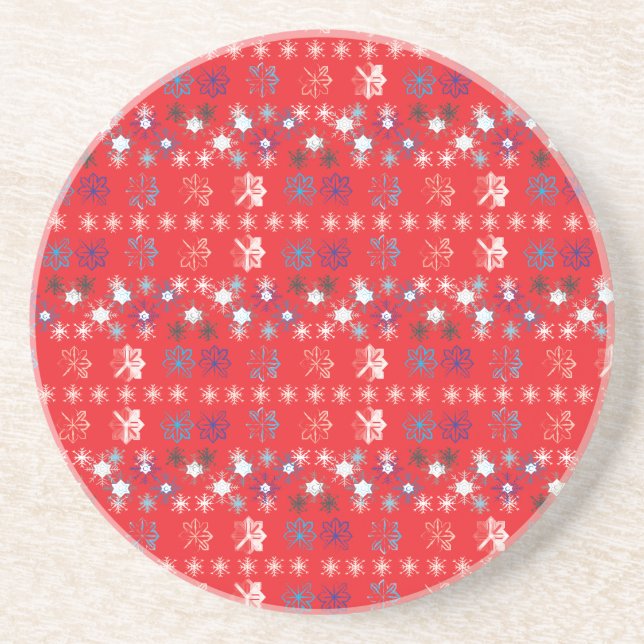 Modern Red Christmas Holiday Snowflake Muster Untersetzer (Vorne)