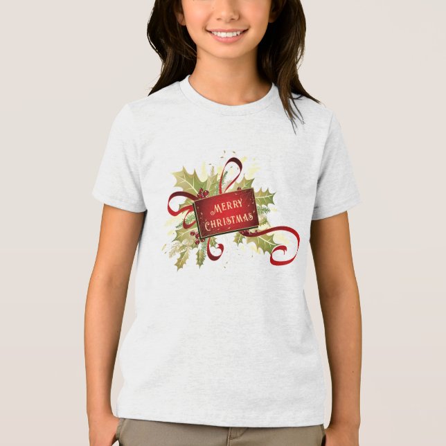 Modern Red Christmas Holiday Tri-Blend Shirt (Vorderseite)
