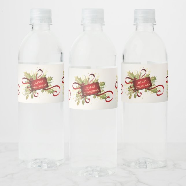 Modern Red Christmas Holiday Water Flasche Label (Flaschen)