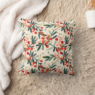 Modern Red Christmas Holly Berries Kissen