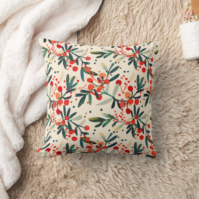 Modern Red Christmas Holly Berries Kissen (Decke)