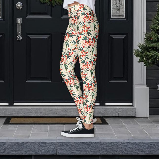 Modern Red Christmas Holly Berries Leggings (Von Creator hochgeladen)