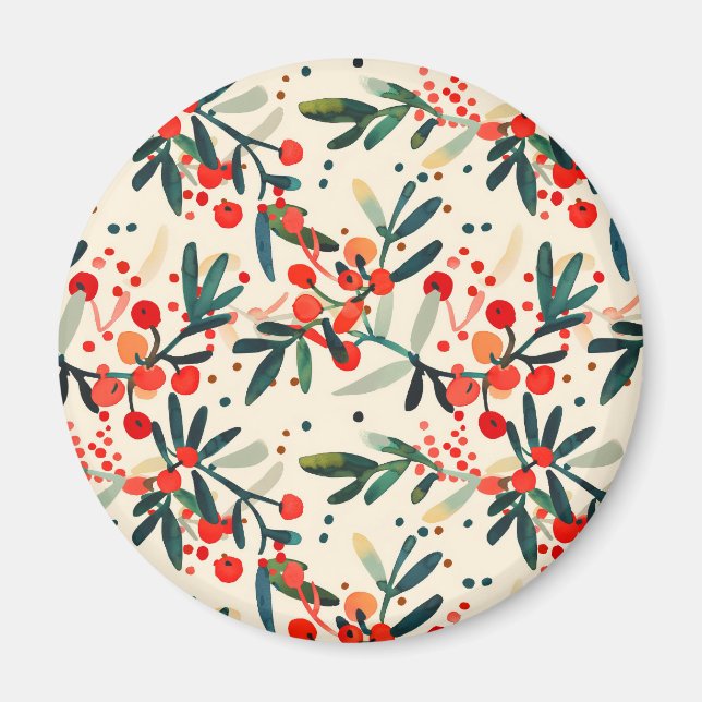 Modern Red Christmas Holly Berries Magnet (Vorne)