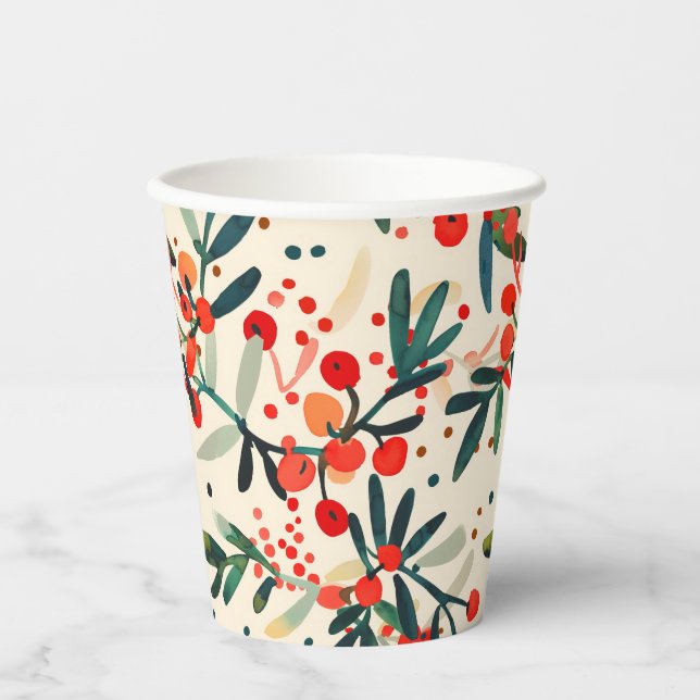Modern Red Christmas Holly Berries Pappbecher (Vorderseite)