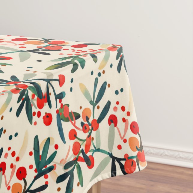 Modern Red Christmas Holly Berries Tischdecke (Beispiel)
