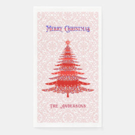 Modern Red Christmas Tree Snowflakes Personalisier Serviette