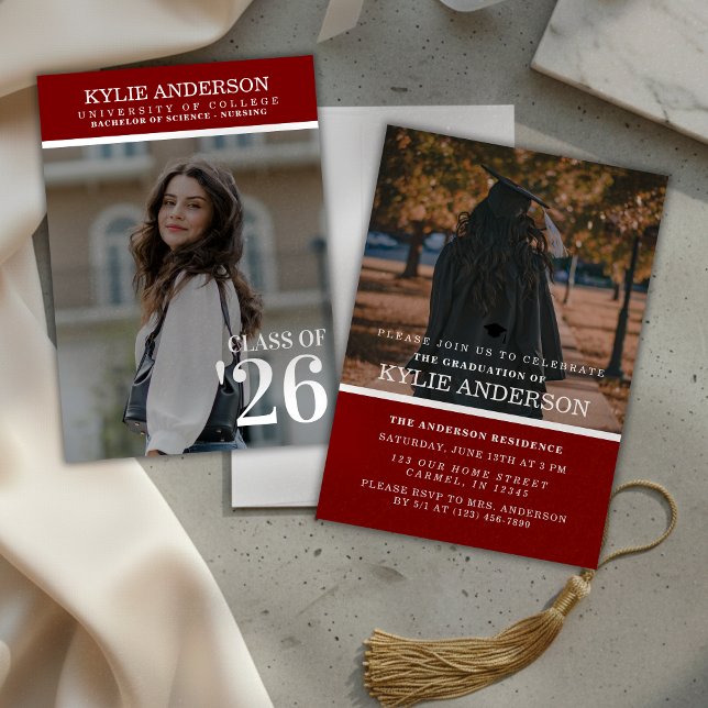 Modern Red College Graduation Senior Photo Einladung (Modern Red College Graduation Senior Photo Invitation)