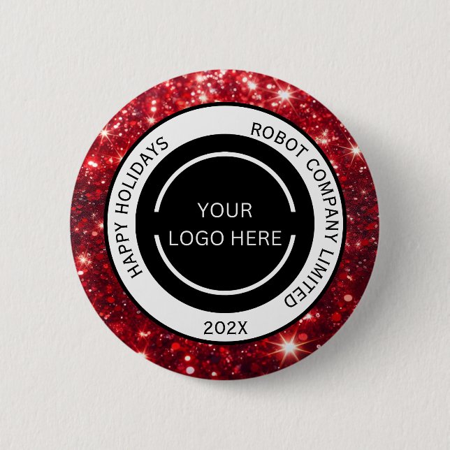 Modern Red Company Logo and Name Christmas  Button (Vorderseite)