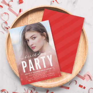 Modern Red Confetti jedes Foto Geburtstagsparty Einladung