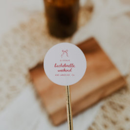 Modern Red Coquette Bow Bachelorette Weekend Runder Aufkleber