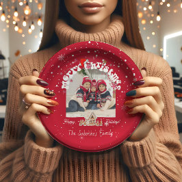 Modern Red Curved Graffiti Merry Christmas Photos Pappteller