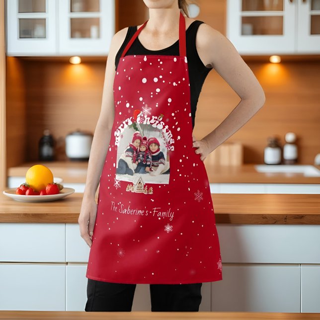 Modern Red Curved Graffiti Merry Christmas Photos  Schürze (Von Creator hochgeladen)