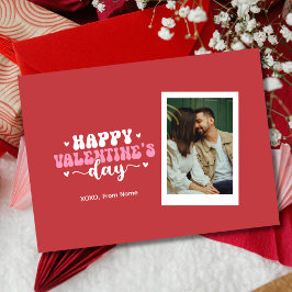 Modern Red Cute Heart Happy Valentine's Day Photo Mitteilungskarte