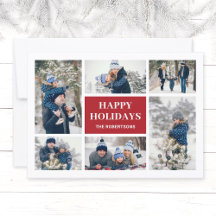 Modern Red Family 8 Foto Collage Weihnachtskarte