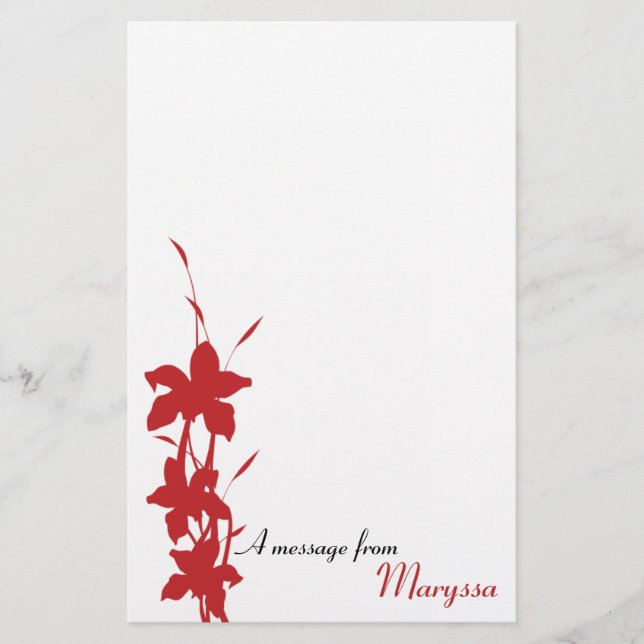 Modern Red Floral Note Plage Briefpapier (Vorderseite)