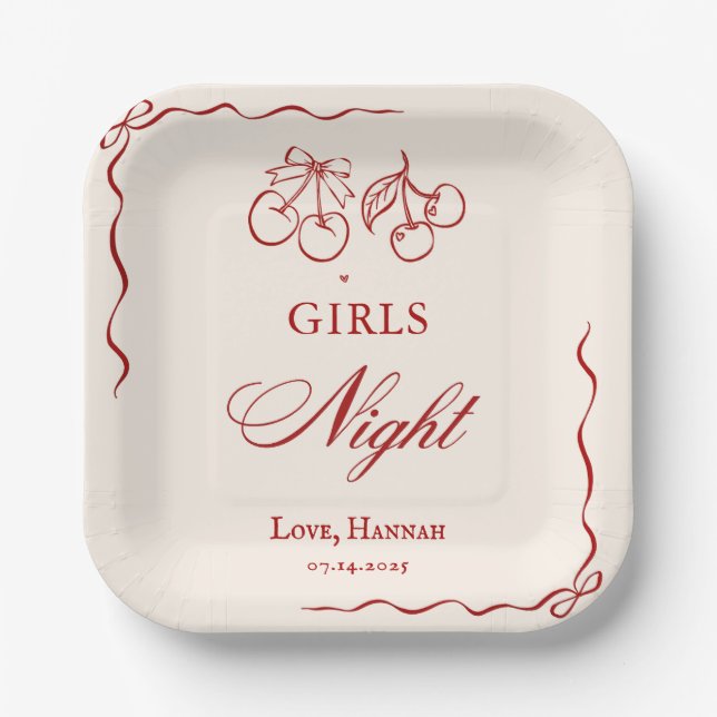 Modern Red Girls Night Dinner Party Pappteller (Vorderseite)