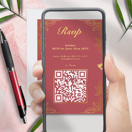 Modern Red Gold 50 Fabulous Birthday QR Code RSVP Karte