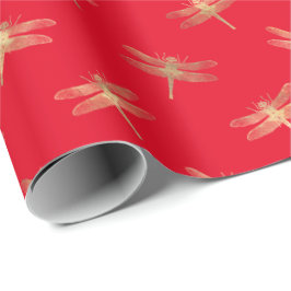 Modern Red Gold Dragonfly Musterpapier Geschenkpapier