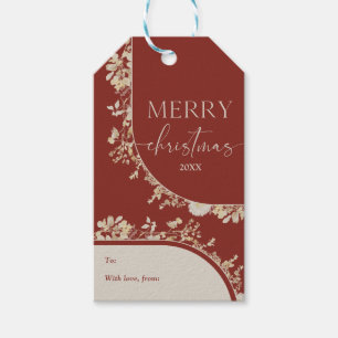 Modern Red Gold Floral Kraut Weihnachten Geschenkanhänger