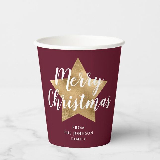Modern Red Gold Star Weihnachten Pappbecher (Vorderseite)