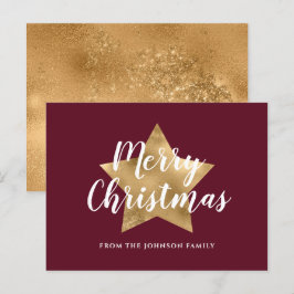 Modern Red Gold Star Weihnachten Postkarte