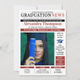 Modern Red GraduaTe Newspaper Front Page College Einladung