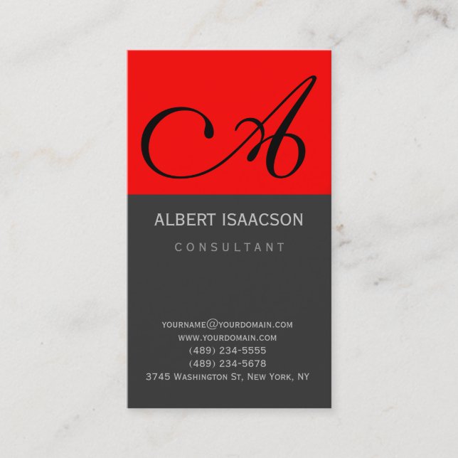 Modern Red Gray Simple Monogram Business Card Visitenkarte (Vorderseite)