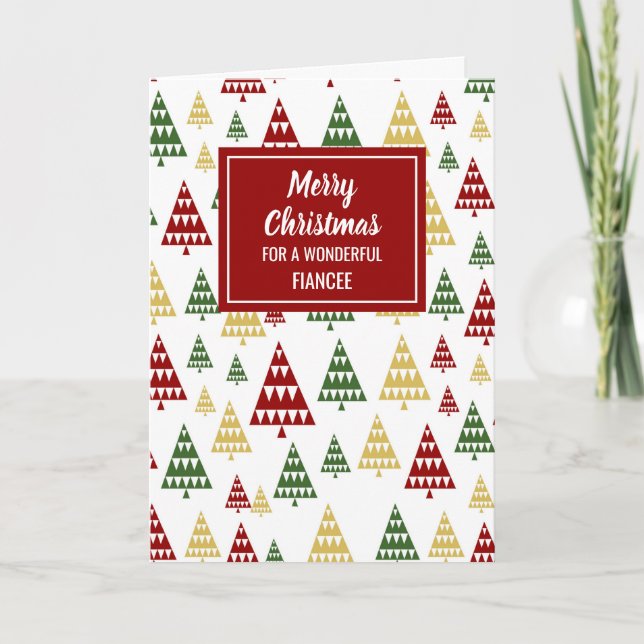Modern Red Green Fiancée Frohe Weihnachten Karte (Vorderseite)