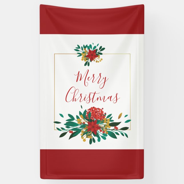 Modern Red Green & Gold Christmas Floral Banner (Vertikal)