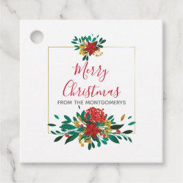 Modern Red Green & Gold Christmas Floral Geschenkanhänger