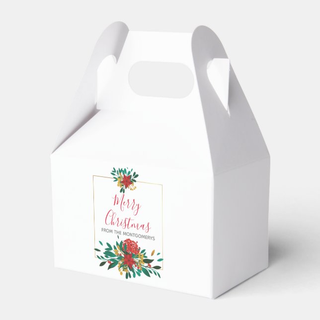 Modern Red Green & Gold Christmas Floral Geschenkschachtel (Vorderseite)
