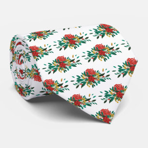 Modern Red Green & Gold Christmas Floral Krawatte