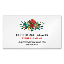 Modern Red Green & Gold Christmas Floral Magnetische Visitenkarte