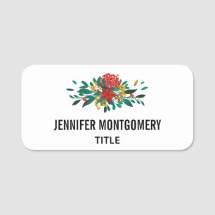 Modern Red Green & Gold Christmas Floral Namensschild
