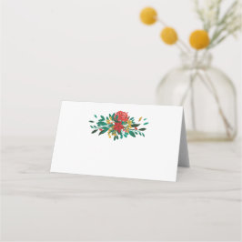 Modern Red Green & Gold Christmas Floral Platzkarte