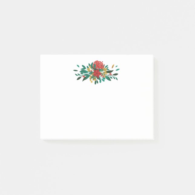 Modern Red Green & Gold Christmas Floral Post-it Klebezettel (Vorderseite)