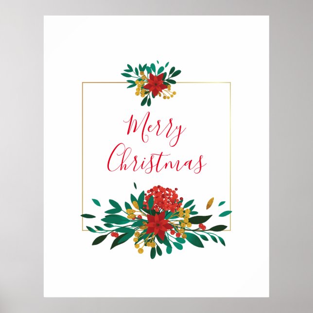 Modern Red Green & Gold Christmas Floral Poster (Vorne)
